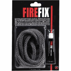 FIREFIX 2046 Keramikkordel ø 12mm, grau I 2m Dichtschnur für Kaminofen I Rundkordel I Ofendichtschnur mit bis zu 1100 °C hitzebeständigem Kleber 17ml