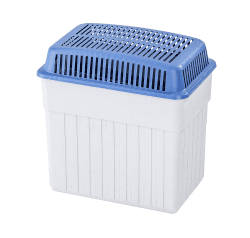 WENKO Feuchtigkeitskiller mit 2 kg Granulatblock, Raumentfeuchter, fasst bis zu 2,8 l Feuchtigkeit, laborgeprüft, nachfüllbar, reduziert Schimmel & Gerüche, 23 x 24 x 15,5 cm, Grau/Blau Feuchtigkeitskiller 2 KG Weiß