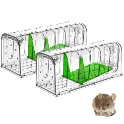 Lebendfalle für Maus Mausefalle 2er Set, Tierfreundliche Hygenische Mäusefalle mit Doppeltüren, Innovative Hochsensitive Lebendfalle Maus, Quick Release Ausgang, Keiner Kontakt mit Mäusen, transparent Grün Transparent