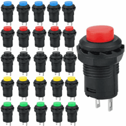 RUNCCI-YUN 25 Stück Mini Momentary Push Button Schalter, Rund Drucktaster 12mm, 12mm Momentanen Druckschalter, Mini DruckTaster, 3A / 125VAC; 1.5A / 250VAC.(5 Farben) (Momentary push button 12mm) × 25 (Momentary push button 12mm) × 25