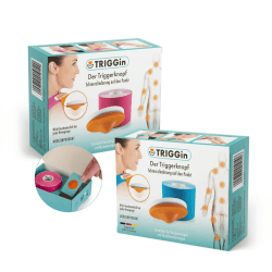 TRIGGin Triggerknopf inkl. blauem & pinkem Kinesio-Tape 2er-Set | Verspannungen & umliegende Faszien geschmeidig machen & Durchblutung fördern | Wiederverwendbar [Made in Germany] 2-er Set blau und pink