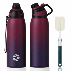 Fjbottle Edelstahl Trinkflasche Sport mit Magnetischem Deckel 1L, 800ml, 600ml, 400ml BPA-Frei Auslaufsichere Kinder Flasche - Kohlensäure geeignet 1500ML Wasserflasche Thermo für Schule, Fitness Rot&lila 1000 ml