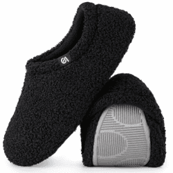 VeraCosy Damen Memory Foam Plüsch Hausschuhe Antirutsch Baumwolle Pantoffeln Mit Polar Fleece-Futter 37.5 EU Schwarz
