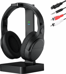 NEU 2024 TV Kopfhörer Kabellos Senioren, Funkkopfhörer Kabellos für TV, 28 Stunden Audio Spielzeit, Kabellose Kopfhörer für fernseher mit mit Ladestation, Keine Audioverzögerung, Plug and Play Schwarz