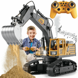 TOMOROY Fernbedienung Bagger Spielzeug 14 Kanal Fernbedienungsbagger Konstruktionsspielzeug Traktor, Simulierter Rauch, Klang, Beleuchtung, Metallgrabenkopf, RC-LKW-Geschenke für Jungen