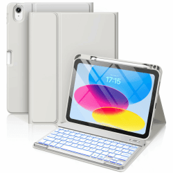 Vobafe Hülle mit Tastatur für iPad 10 Generation 10,9 Zoll 2022-7 Farben Beleuchtete Kabellose Abnehmbare Folio Keyboard Hülle mit Stifthalter für Neue iPad 10. Generation, Hell Grau