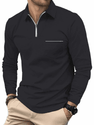 HMIYA Herren Poloshirt-Langarm Poloshirt aus Baumwolle Atmungsaktiv Casual T-Shirt mit Tasche XXL Grau
