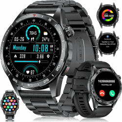 LIGE Smartwatch Herren mit 400mAh Lange Akkulaufzeit für Android iOS,1.43'' Amoled Display,123 Sportmodi,Bluetooth-Anrufe,IP68 Wasserdicht Fitnessuhr mit Herzfreherzfrequenz/Schlafmonitor,3 Armbänder Schwarz