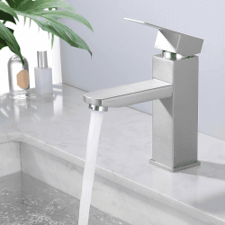 HOMELODY Wasserhahn Bad Waschtischarmatur Armatur Waschbecken Mischbatterie Eckig Einhebelmischer Waschbeckenarmatur Edelstahl Badezimmer Badarmatur Gebürstet Modern Gebürstet