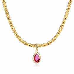 Mesovor Klobige Gold Kristall Kette für Damen Trendig, 18 Karat Vergoldete Statement-Kielkette | Geburtsstein-Halskette, Schmuck Geschenke Tropfen-Neon Pink