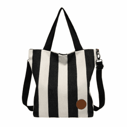 JANSBEN Damen Canvas Handtasche Schultertasche Casual Multifunktionale Umhängetaschen Groß für Arbeit Schule Shopper Lässige täglich (stripe) Schwarzstripe