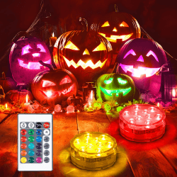 daphomeu Kürbis Licht mit Fernbedienung, LED Halloween Deko Licht, Multicolor RGB lichter, Unterwasser Licht für Aquarium Vase Basis Teich Hochzeit Halloween Deko 2 Stück