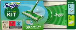 Swiffer Bodenwischer Starterkit, Bodenwischer trockene + feuchte Bodentücher, schnelle & einfache Bodenreinigung 8 Trockentücher + 3 Wischtücher