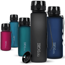720°DGREE Trinkflasche “uberBottle“ +Sieb - 350ml, 500ml, 650ml, 1000ml, 1,5l, 2l - BPA-Frei - Wasserflasche für Sport, Schule, Kinder, Fitness, Gym, Fahrrad, Outdoor - Leichte Tritan Sportflasche 1000 ml 26 Onyx Black - Schwarz | Softtouch