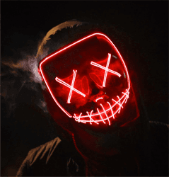 FASCHINFEVER LED Purge Maske - Kostümmaske steuerbar für Halloween, Fasching & Karneval als Kostüm für Herren & Damen (Farbauswahl) Rot