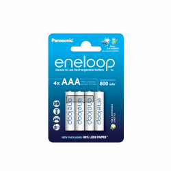 eneloop, AAA/Micro NI-MH Akku, 4er-Pack, Kapazität mit min. 800 mAh, Ready-to-Use NI-MH Akkus, bis zu 2000 Mal wiederaufladbar, plastikfreier Verpackung, Standard, weiß AAA 4