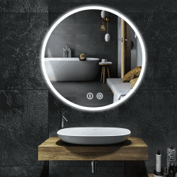 YOLEO Runder Badspiegel mit Beleuchtung, Spiegel rund 60cm mit Beleuchtung, Badezimmerspiegel Wandspiegel mit Touchschalter und Explosionsgeschütztes Glas, 3 Lichtfarben dimmbar, 6500K 60 x 60 cm