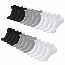 FALARY Sneaker Socken Herren & Damen bio Baumwolle 12 Paar Sneakersocken Kurze Socken Sportsocken Halbsocken Socks Unisex Schwarz Weiß Grau 43-46 4*schwarz+4*weiß+4*grau