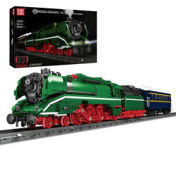 Mould King 12007 Technik Zug Baustein Modell, 2348 Teile Train Eisenbahn Fernbedienung und App Dual Control, Ferngesteuertes Zug Modellbausatz Bausteinset mit Schiene und Beleuchtung