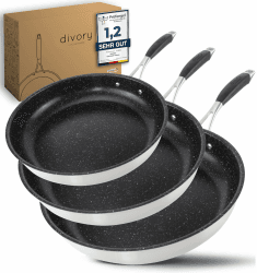 DIVORY Edelstahl Pfannenset 20, 24, 28 cm ULTIME Induktion I Antihaft beschichtete Bratpfannen für alle Herdarten I Induktionspfannen, Ergonomischer Griff, Spülmaschinen geeignet (Set, Schwarz) Schwarz Set (20,24,28cm)