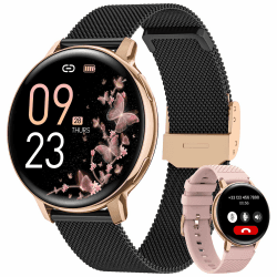 NAIXUES Smartwatch Damen mit Telefonfunktion, 1,39" Touchscreen Fitnessuhr 120+ Sportmodi Menstruationszyklus Pulsuhr SpO2 Schlafmonitor, Kalorien Fitness Tracker für iOS Android Roségold Schwarz