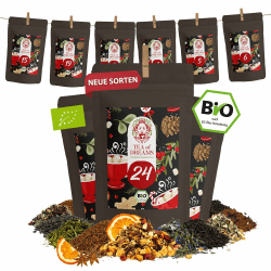 Bio Tee Adventskalender 2024 | Premium Tee Geschenk | loser Tee - Mit Liebe gefertigt von Menschen mit Behinderung | fair | 24 x 10g loser Tee im Weihnachtskalender ohne Flasche