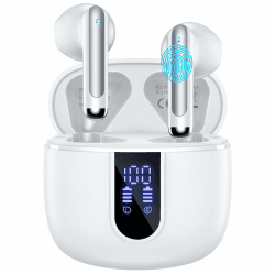 Bluetooth Kopfhörer, Kopfhörer Kabellos Bluetooth 5.3 In Ear Kopfhörer Bluetooth mit 4 Noise Cancelling Mics Tiefer Bass, Kabellose Kopfhörer 40H Spielzeit mit LED IP7 Wasserdicht für Arbeit Sport Helles Weiß