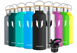 Super Sparrow Trinkflasche Edelstahl - 350ml, 500ml, 620ml, 750ml, 1L - Auslaufsicher Thermoskanne, BPA-Frei Wasserflasche - Kohlensäure Thermosflasche für Kinder, Sprudel, Sport, Uni, Schule, Fitness 1000 ml Schwarz