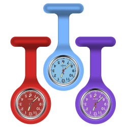 Vicloon Krankenschwester Uhren,3 Pcs Schwesternuhren mit Clip, Dehnbare Silikon Hülle, um Bruch zu Verhindern, Glow Pointer, Quarzwerk, Ansteckuhr für Krankenschwestern und Ärzte Lila/Rot/Blau