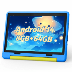 Cheerjoy Kinder Tablet 10 Zoll Android 14 Tablet für Kinder im Alter von 3-12 Jahren, Octa-Core, 8+64GB(TF 1TB), Kindersicherung, vorinstalliertes KIDOZ, 5G WiFi Tablet PC mit stoßfester Hülle-Blau 10 zoll Blau