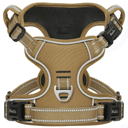 HEELE Hundegeschirr, Hundegeschirr für Grosse Hunde, Freigabe am Hals, Vorderseite Rückseite Clips Hundegeschirr Einstellbar Reflektierend Anti Zug Hundegeschirr mit Gepolstert Grifff, Khaki, L L - Brustumfang: 43-86cm Uni-Khaki