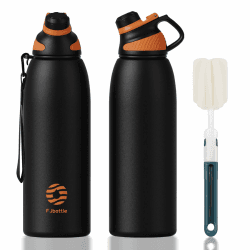 Fjbottle Edelstahl Trinkflasche Sport mit Magnetischem Deckel 1L, 800ml, 600ml, 400ml BPA-Frei Auslaufsichere Kinder Flasche - Kohlensäure geeignet 1500ML Wasserflasche Thermo für Schule, Fitness Schwarz 1500 ml