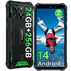 OUKITEL WP32 PRO Outdoor Smartphone Android 14, 24(6+18) GB RAM+256GB ROM/1TB Outdoor Handy Ohne Vertrag, 6300mAh, 20MP Kamera, 6.0” HD, IP68 Wasserdicht Baustellenhandy, Dual 4G SIM/NFC/OTG/Face ID Grün WP32 PRO