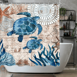 Lerores Duschvorhang 200x200cm Meeresschildkröte, Beschwerter Saum Antischimmel, Wasserabweisend, Waschbar Polyester Stoff Badevorhänge mit Ösen und 12 Duschvorhangringe für Badezimmer, Badewanne Multi 122 H200 x B200 cm (1er Pack)