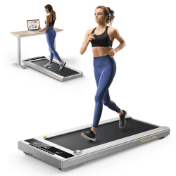Electric Treadmill, Walking Pad, 10 km/h Laufband für Zuhause, 2 in 1 Under Desk Schreibtisch Treadmill für Zuhause & Büro, Fernbedienung und App, LED Anzeige, 12 Laufprogramme, Leiser Motor Grau