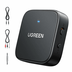 UGREEN Bluetooth 5.2 Klinke Adapter für Zwei Kopfhörer wie Airpods 2 in 1 Bluetooth Empfänger für TV, Stereoanlage, kabelloses Audio Transmitter Receiver Klinke für Auto,Flugzeug