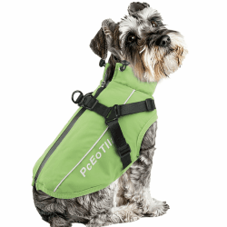 PcEoTllar Hundemantel Wasserdicht für Kleine Hunde, Hundjacke mit Geschirr für Winter, Reflektierend Hundemantel, Warm Hunde Wintermantel, Skifahren Kostüm Baumwolle Hundepullover, Grün-XL XL (6.5-11kg) Schwarz