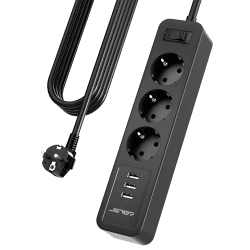 JSVER Steckdosenleiste USB Steckdosenadapter 3 Fach mit 3 USB Ladeanschlüsse Mehrfachsteckdose Wandmontage (3680W) mit 5M Kabel für Smartphones Tablets -Schwarz 5M Schwarz