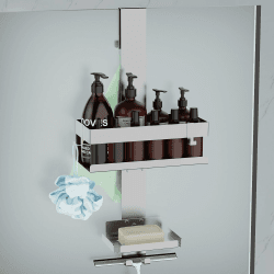 UUlioyer Duschablage zum Hängen mit Seifenhalter, Duschregal aus Edelstahl SUS304 ohne Bohrer für Rahmenlos Glastür, Shampoo Duschgel Halterung für Dusche (Stil B（Silber）)