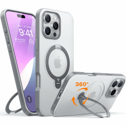 TORRAS 360° Ostand Spin für iPhone 16 Pro Max Hülle für Magsafe (Magnetischer Robust Standring) Zertifizierte Militärschutz, Matt Rückseite Hülle für iPhone 16 Pro Max Case Schlank Grau Grau iPhone 16 Pro Max