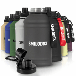 SMILODOX Edelstahl Trinkflasche 2,2 Liter - Extra Stark Sport & Fitness Wasserflasche mit Druckverschluss - BPA-freie Metal Sportflasche für Fitnessstudio, Bodybuilding, Outdoor, Wandern & Büro 2200 ml Anthrazit