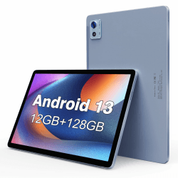 FancyFish Android 13 Tablet mit 10.1 Zoll, 1920 × 1200 FHD Display, Octa-Core 2,0 GHz CPU, 12 GB RAM + 128 GB ROM (TF erweitern 1TB), 5G WLAN, Bluetooth 5.0, 6000 mAh 10.1 Inch Meerblauer Himmel Blau