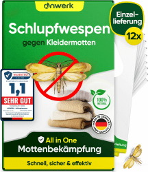 anwerk® Schlupfwespen gegen Kleidermotten - 12 Karten à 1 Lieferungen - Effektiv Kleider Motten bekämpfen - Alternative zur Mottenfalle, Mottenspray, Pheromonfalle 12 stück (1er Pack)