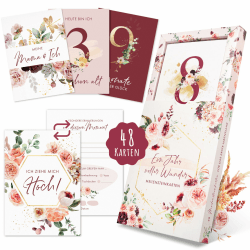 EULENTALER® Meilensteinkarten Baby I Von Pädagogen & Eltern gestaltet I Meilenstein Karten Set als Geschenk zur Geburt & Babyparty I 48 Karten Inkl. Geschenkbox für Mädchen I Mein erstes jahr Blumen Ein Jahr voller Wunder - Rosa