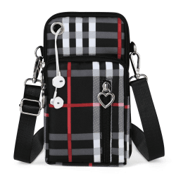 Aucuu Handytasche zum Umhängen Damen，Nylon Kleine Umhängetasche mit Kopfhörer Eingang，Mini Crossbody Schultertasche Handytasche，Handy Schultertasche ür Handy unter 7 Zoll #5 Gitter