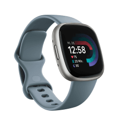 Fitbit Versa 4 by Google – Smartwatch Damen / Herren – Fitness-Tracker mit integriertem GPS und Telefonfunktion, 6 Tage Akkulaufzeit, 40+ Trainingsmodi – Fitnessuhr kompatibel mit Android / iOS Wasserfallblau / Aluminium in Platin
