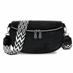 TAN.TOMI Umhängetasche Damen Bauchtasche Damen Leder, Crossbody Bag Damen Breiter Gurt, Damen-Umhängetaschen Bauchtasche Damen Stylisch, Gürteltasche Damen Elegante Schwarz