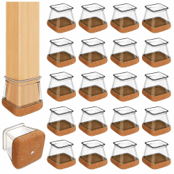 Stuhlbeinkappen Eckig, 32pcs Bodenschoner für Stühle, Schutzkappen für Stuhlbeine mit Filz, Transparent Silikon Stuhlbeinschoner für Hartholzböden. Eckig L(Fit:27-40mm) Transparent-32pcs