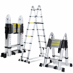Fiqops 5M (2.5+2.5) Teleskopleiter Klappleiter Alu Multifunktionsleiter mit Abnehmbarem doppelten Umlenkrollen Max Belastung 150 KG/330 Pfund, Mehrzweckleiter, Rutschfester, Silber 5m Klappbar (2.5+2.5) ‎silber mit Doppelten Umlenkrollen