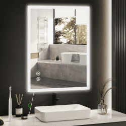 YOLEO Badspiegel mit Beleuchtung, LED Spiegel Wandspiegel mit Steckdose, Badezimmerspiegel LED mit Touchschalter, Lichtspiegel Dimmbar Warmweiß/Kaltweiß/Neutral, 50x70cm,Vertikal/Horizontal 50 x 70 cm Steckdose